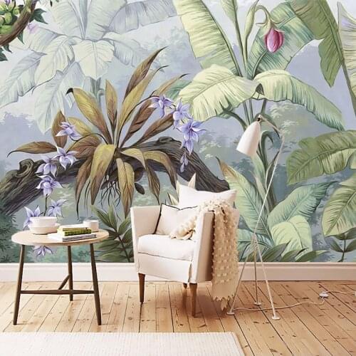 Custom Wallpaper Tropical Rainforest Banana Leaf Hand Painted Art Wall Painting Living Room Bedroom Mural Papel De Parede 3D