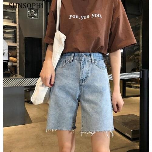 Summer Women Biker Shorts Denim Knee-lenght Higt Waist Denim Shorts Tassel Casual Female Fit Jeans Vintage Ladies Bermuda Shorts
