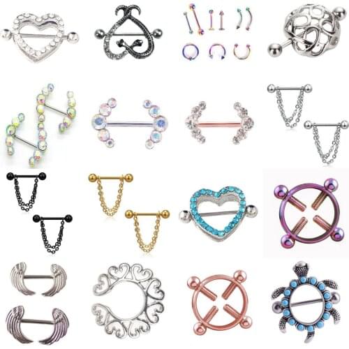 1Pcs Flower Nipple Piercing Bar 14Gstainless Steel Crystal Nipple Piercing Jewelry Rose Gold Sexy Nipple Shield Pircing Jewelry