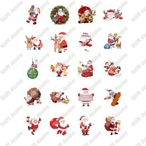 20pcs/lot 18mm 20mm 25mm Round Santa Claus Pattern Glass Cabochon for DIY Jewelry Making Findings & Components T057