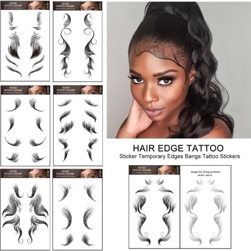 Hair Edges Tattoo Sticker Baby Hair Pony Tail Styles Temporary Tattoo Sticker Template Sleek Edges Bangs Tattoo Sticker
