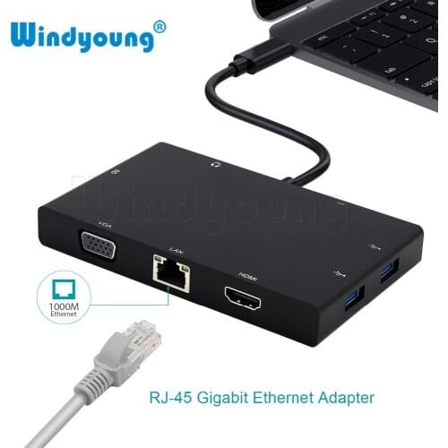 USB C USB 3.1 Type C Hub to VGA 4K HDMI Audio Type C PD Rj45 Ethernet USB 3.0 Port SD Card Reader Hub for Macbook Huawei p20 pro