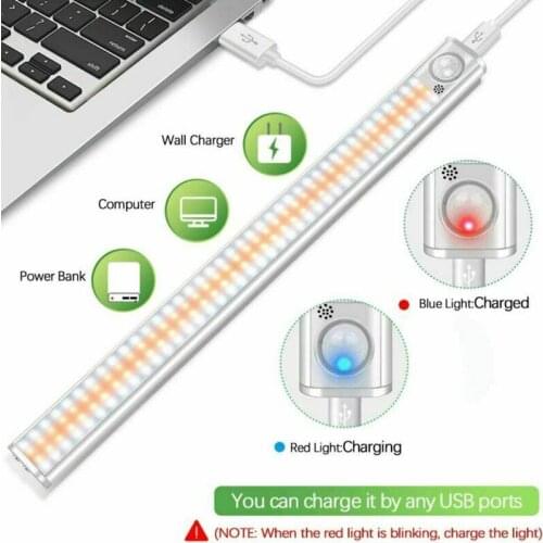 USB Rechargeable PIR Motion Sensor 160 LED Under Cabinet Light For Bedroom Bathroom Cabinets Closets Night Light