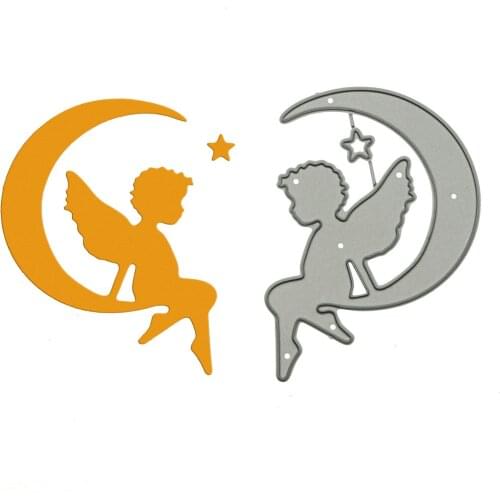 Angel Pattern Metal Cutting Dies Scrapbooking Baby Angel Sitting on the Moon Handmade Card Decorating Craft Paper Cutter Mold