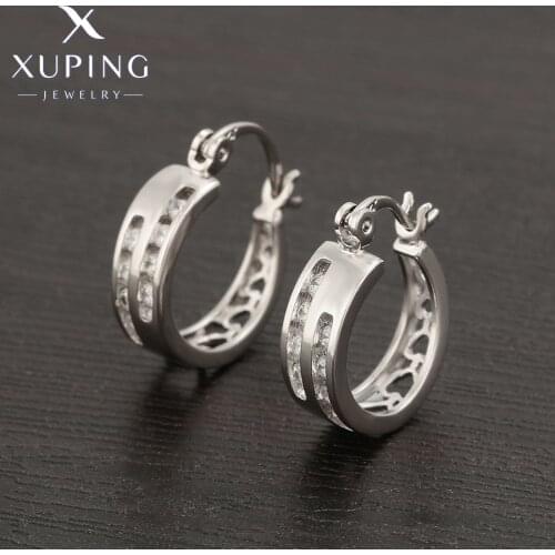 Xuping Jewelry Fashion New Arrival Simple Rhodium Color Huggies Earrings for Women 20055