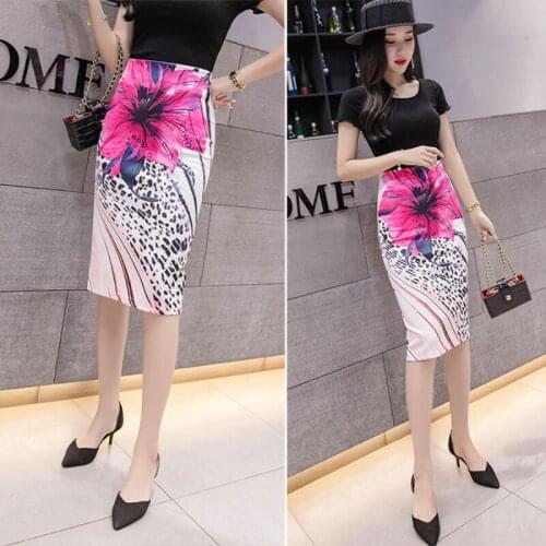 Printed Hip Skirt 2020 Summer New Slimming High Waist Back Slit Mid-Length One-Step Skirt for Commuter office skirt flowers