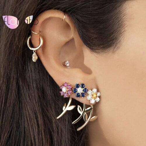925 Sterling Silver Ear Needle Flower Cluster Stud Earrings for Women Clear Crystal Turquoise Earrings Party Wedding Jewelry