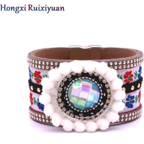 Jewelry leather bracelet bohemian embroidery color flower bracelets for women handmade exquisite bracelet jewelry