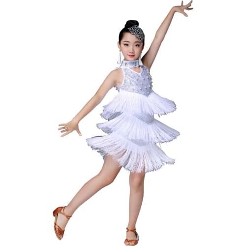 Sexy Ballroom dance Children girls Latin Dress Women red Tassel fringe Cha Cha Samba Competition dance Costumes