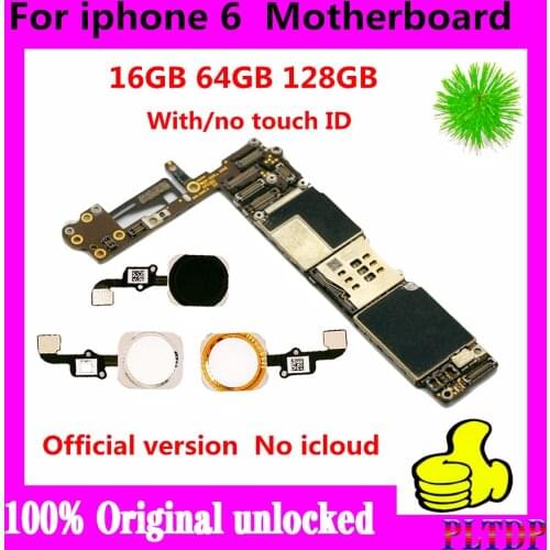 100% Original unlocked for iphone 6 Motherboard With Touch ID No icloud mainboard for iphone 6 Logic boards 6gb 64gb 128gb