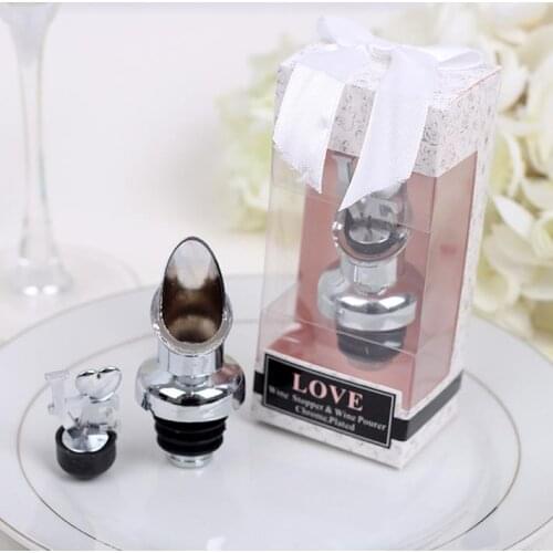 100PCS/LOT Stainless Steel Love Wine Bottle Pourer Stopper Wedding Gifts Bridal Shower Party gift present FREE SHIPPING