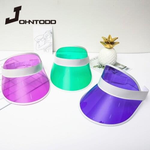 2020 New Summer Women Men Sun Hat Candy Color Transparent Empty Top Plastic PVC ja Sunshade Hat Visor Caps Bicycle Sun Hat