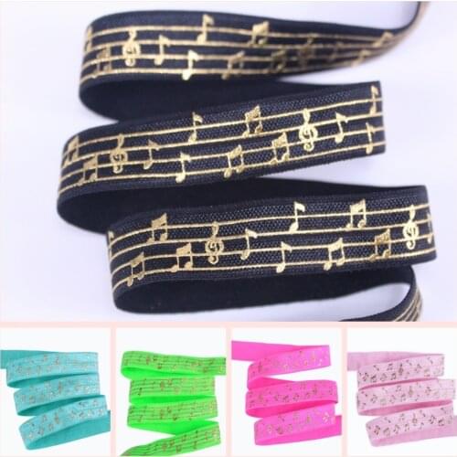 6 colors 5/8" gold foil music note FOE fold over elastic