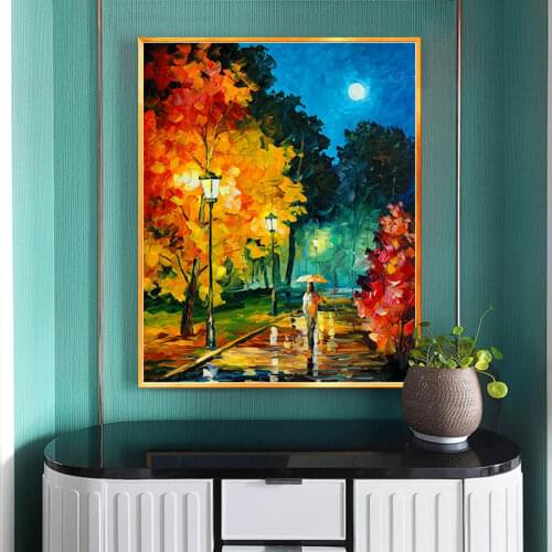 Abstract Landscape Canvas Painting Rainy Night Lover Oil Painting Wall Art Poster Picture Cuardos Modern Living Room Home Decor