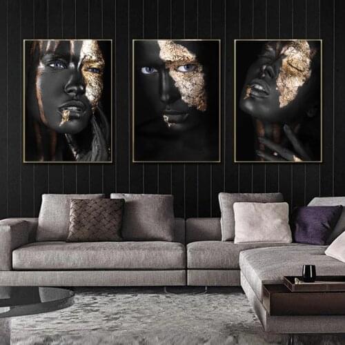 African Art Black Gold Woman Canvas Painting Art Poster and Print Nordic Painting Modern Living Room Home Decoration