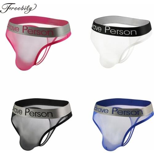 Seamless Mens Thongs Underwear G-String Low Rise See-Through Bulge Pouch Briefs Letter Print Wide Elastic Waistband Underpants