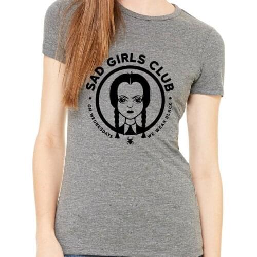 Sad Girls Club T-shirt on Wednesday We Wear Black Wednesday Addams Shirt Cool Grunge Gothic Tee Hipster Tops Mujer Camisetas