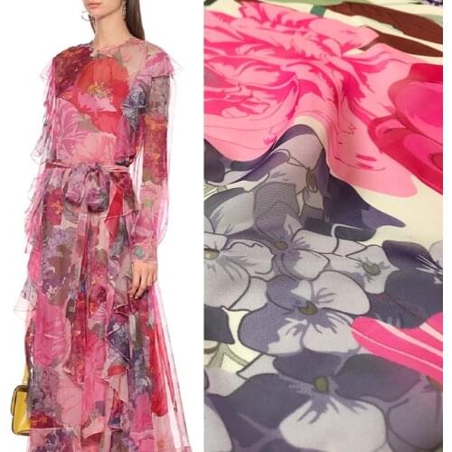 Hydrangea Digital Printing High Fashion Sewing Fabric V Brand Chiffon Fabric for Dress High-end Textile Designer Fabric
