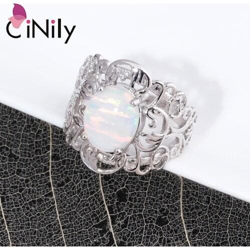 CiNily Created White Fire Opal Silver Plated Wholesale Hot Sell Fashion for Women Jewelry Ring Size 6 7 8 9 10 OJ7743