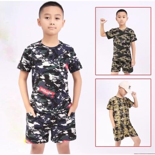 Kids Clothing Set Summer Girl and Boy Short Sleeve Tshirts Camouflage Field Sportswear Two-piece Suit