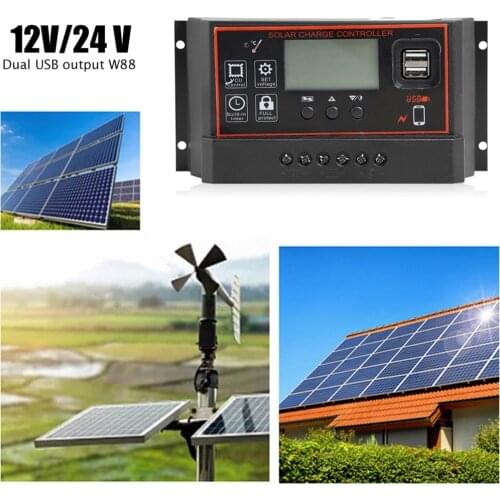 30A/20A/10A Display Solar Charger Controller USB Dual Solar Panel Regulator Solar Charger Controller Build-in Controller