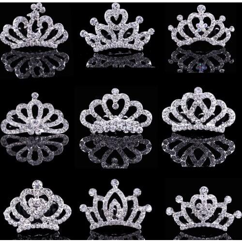 Children Tiaras and Crowns Small Kids Girls Rhinestone Crystal Crown Heart Princess Party Accessiories Hair Jewelry Ornaments