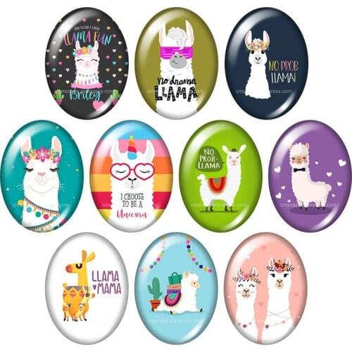 Cute no prob llama Alpaca cartoon Oval 13x18mm/18x25mm/30x40mm mixed photo glass cabochon demo flat back Jewelry findings