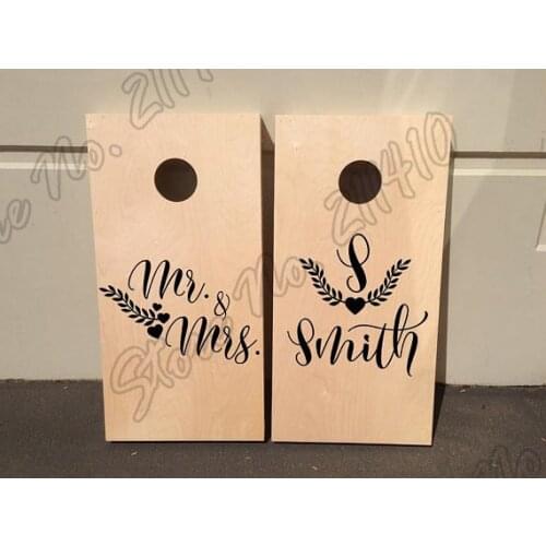 2 pcs Custom Mr & Mrs Corn Hole Decals Wedding Stickers Corn hole Game Decal Wall Stickers Poster Personalized Wall Decal B297