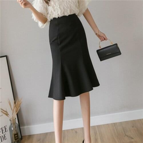 Autumn Summer Popular Woman Mid-Length Trumpet Hip Wrap Nylon Cotton Work Skirt For Women Faldas Mujer Moda 2021 A035