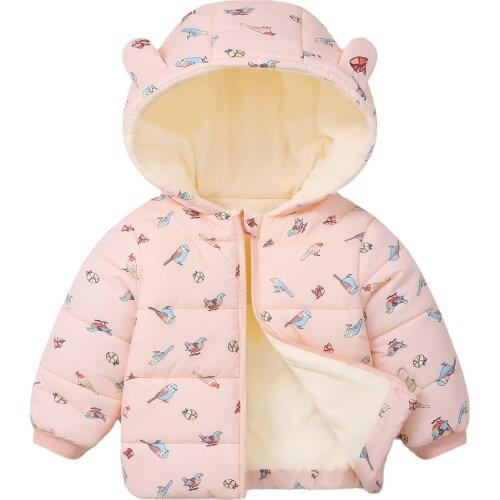 Autumn Winter Newborn Clothes Baby Girls Toddler hooded jacket infant Coat Thicken Warm Plus velvet printing Kids Outerwear