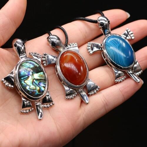 Natural Shell Alloy Necklace Tortoise-Shaped Brooch Pendant Leather Cord 2MM Charms For Elegant Women Love Romantic Gift