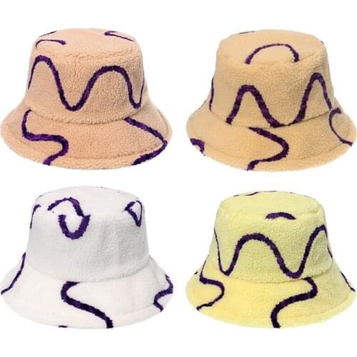 Bucket Hat in Vivid Eyecatching Colors Flat Top Hat with Curving Lines