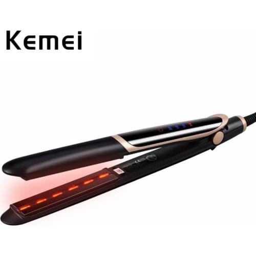 Kemei Professional Infrared Hair Straightener Curler Negative Ion Hair Flat Iron Hair Straighting Curling Iron with LED Display