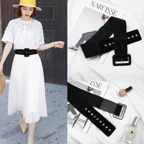 Velvet Luxury Women Fashion Elastic Belt Square Buckle Wide Waist Strap For Dress Party Casual Multicolor Ladies Female Waistban