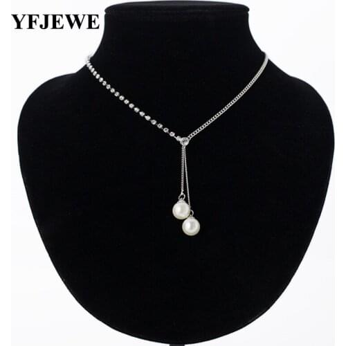 YFJEWE Luxury Elegant pearl Pendant Necklace sliver Plated Chain Necklace Austrian Crystal Pearl Necklace For Women #N098