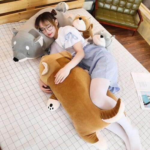 Long Animals Plush Toy Stuffed Squishy Animal Bolster Pillow Dog Shiba Inu Plushie Toy Sleeping Friend Gift for Kids Children