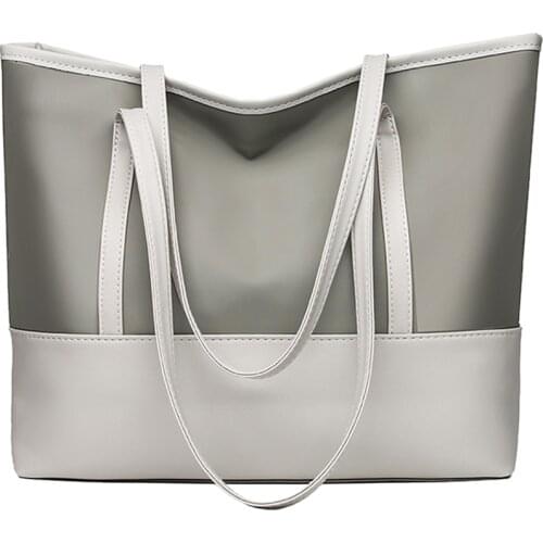 Women Contrast Color Oxford PU Leather Splicing Shoulder Bag Female Large Capacity Tote Bags Fashion Shopping Bag bolso movil