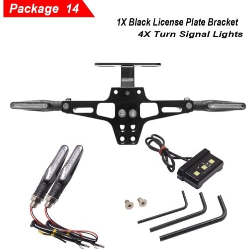 Universal CNC Motorcycle Adjustable Angle Aluminum License Number Plate Frame Holder Bracket with 4pcs Turn Signal lights