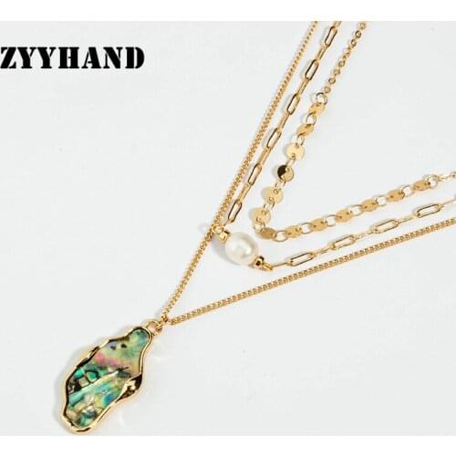 Natural Abalone Shell Women Pendant Necklace Golden Color Cross Chain Simple Pearl Lady Romantic Party Irregular Jewelry