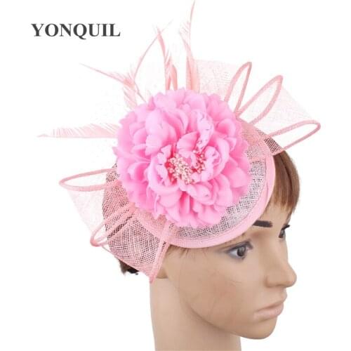 Women Fancy Feather Chic Pink Fascinator Hats Gril Silk Flower Wedding Hats Fascinator Hair Accessories For Elegant Bridal Woman