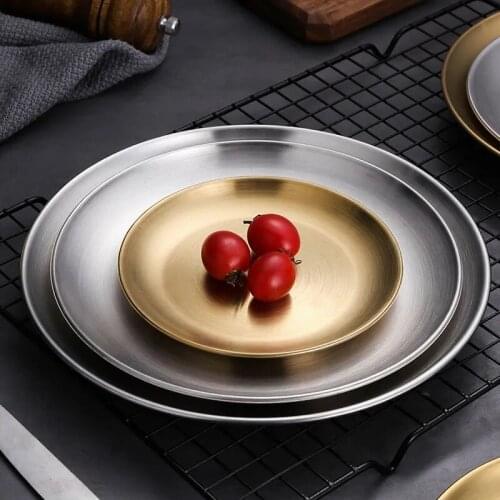 304 Disc Gold Dining Plate Stainless Steel Dessert Plate Nut Fruit Cake Tray Snack Kitchen Plate Western Steak Kitchen Plate