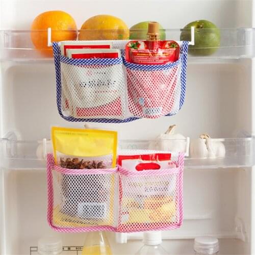 1pc Mesh Refrigerator Storage Bag Candy Food Hanging Organizers Kitchen Fridge Storage Organizers Blue/Pink 13*22cm