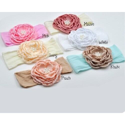 10pcs/lot , 11cm singed pearl flower with hair band Hot sale hair fashion cute gril accessories