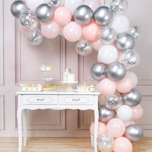 100pcs/lot white Silver Pink Balloons Garland Kit Confetti Latex Balloons Arch Baby Shower balloons Birthday Party Decoration