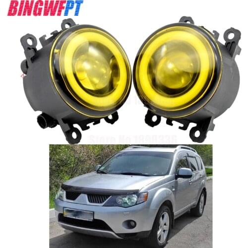 2pcs/pair H11 LED Fog Lamp Assembly Angel eyes Fog Light 90mm ForMitsubishi Outlander XL 2007- For Mitsubishi L200 Triton Strada