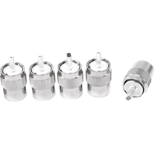5Pcs Connector UHF Male PL259 Plug Solder RG58 RG142 LMR195 RG400 Cable Silver