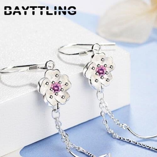BAYTTLING 925 Sterling Silver 68MM Long Tassel Flower Zircon Drop Earrings For Women Fashion Glamour Wedding Jewelry Gift Couple