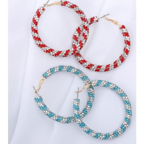 Bling Bling Crystal Hoop Earring Fashion Rainbow Colorful Rhinestone Round Circle Statement Earring For Women Gift Jewelry 2021