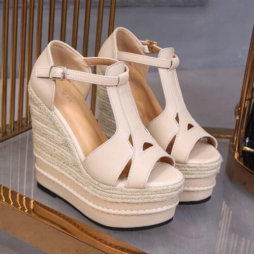 Toe sandals with wedge 2021 summer sandals high heel platform shoes nightclub shoes women wide heel sandals shoe size 32