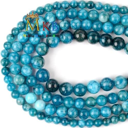 6 8 10mm Natural Blue Apatite Jades Chalcedony Stone Beads Round Beads For Jewelry Making Diy Bracelet Necklace Accessories 15"